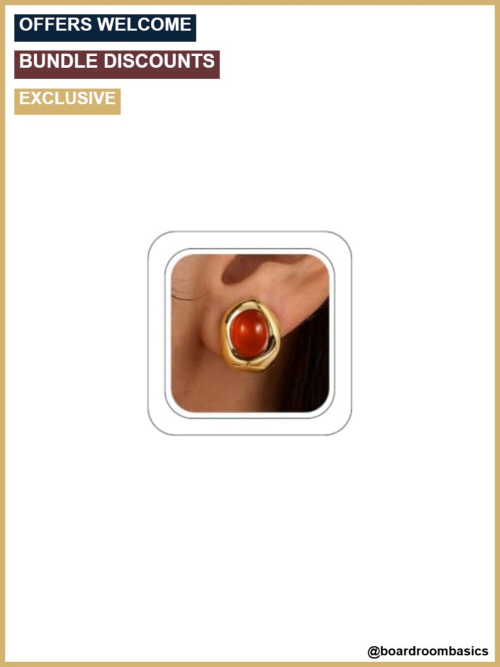 Chunky Gold Tone Clip On Earrings with Natural Stone Accents